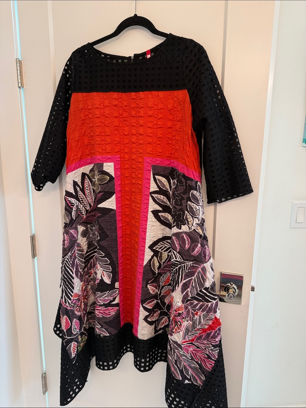 IC COLLECTION Black, Red & Pink Floral Panel Midi Dress